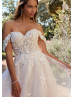 Off Shoulder Beaded Ivory Lace Tulle Royal Wedding Dress